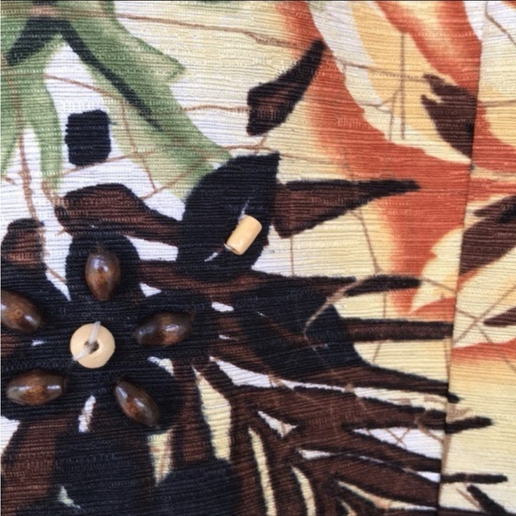 Eddie Bauer Brown and Orange Tropical 3/4 Sleeve Button Down Silk Blazer - Picture 11 of 12